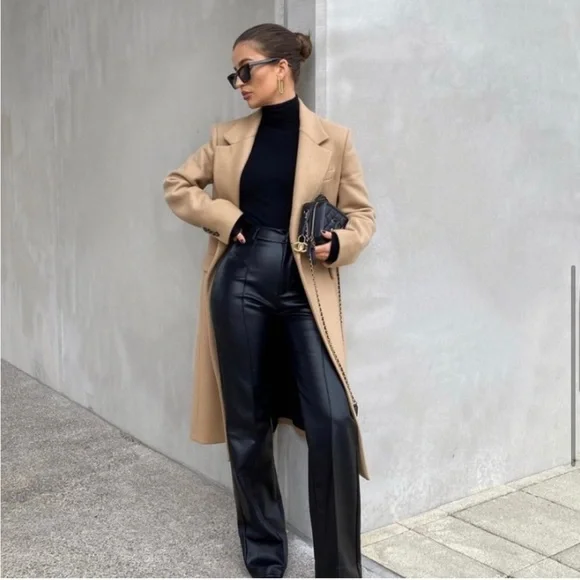 NWT BOA Because of Alice Vegan Leather Wide Leg Trousers Pants Black Small - Picture 2 of 8